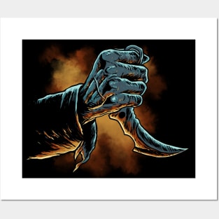 zombie hand with a knife Posters and Art